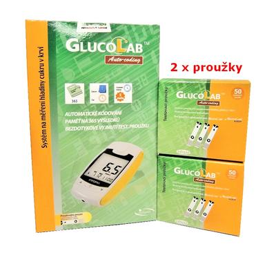 2 x Testovací proužky GlucoLab 50ks + glukometr GlucoLab  - 1